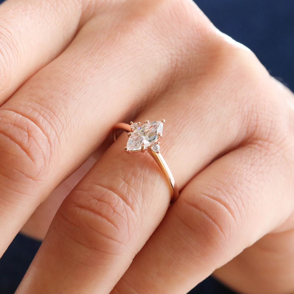 1.0 CT Marquise Three Stone Moissanite Engagement Ring