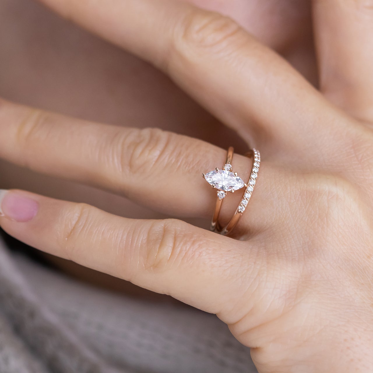 1.0 CT Marquise Three Stone Moissanite Engagement Ring