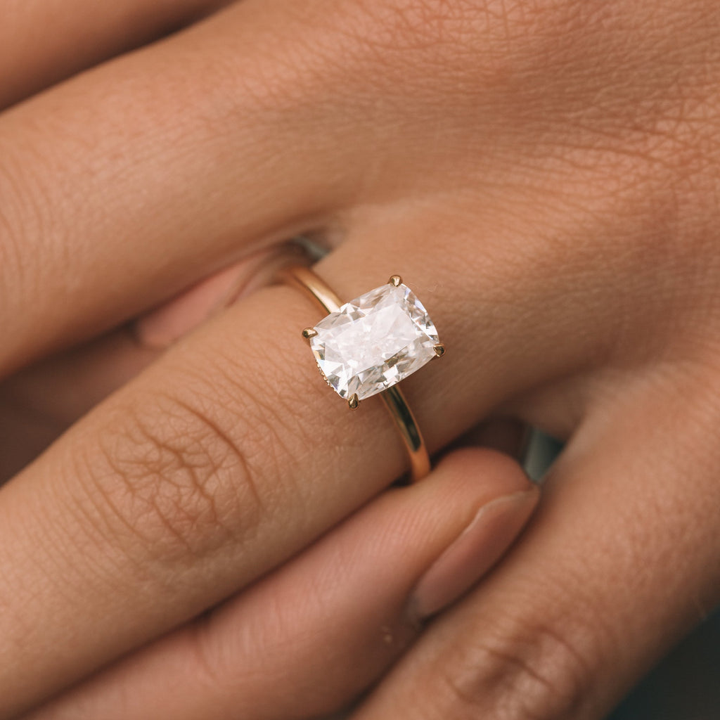 1.50 - 3.50 CT Elongated Cushion Moissanite Hidden Halo Engagement Ring