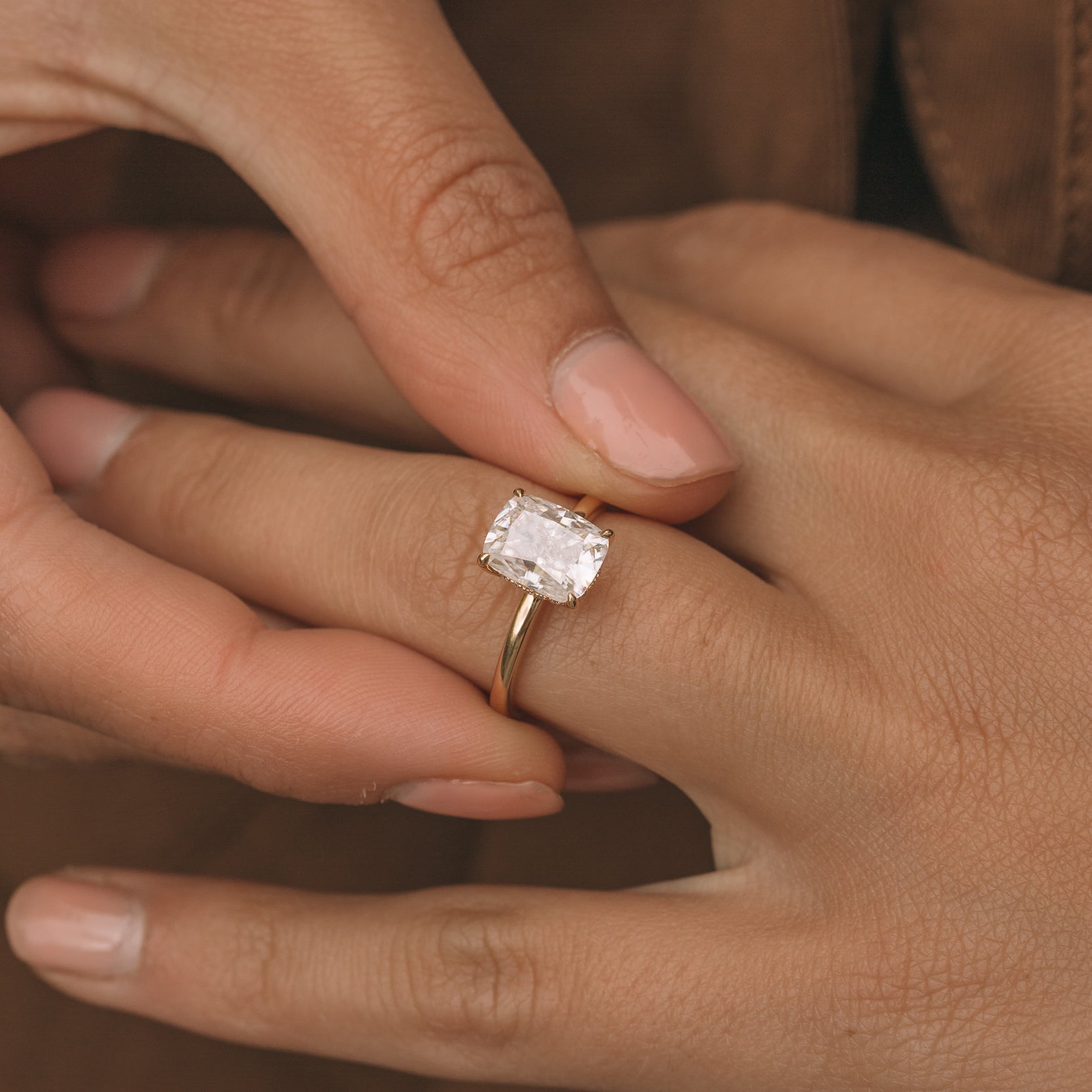 1.50 - 3.50 CT Elongated Cushion Moissanite Hidden Halo Engagement Ring