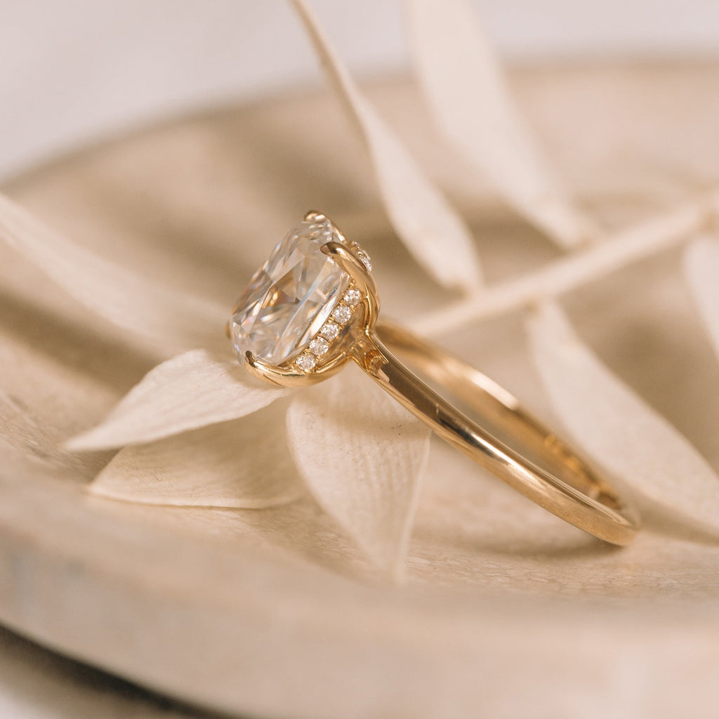 1.50 - 3.50 CT Elongated Cushion Moissanite Hidden Halo Engagement Ring