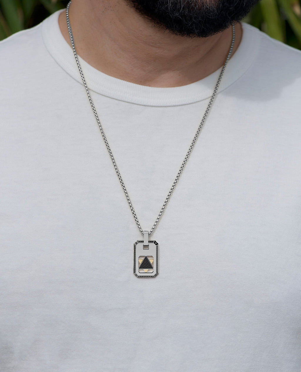 STAR OF DAVID Reversible Dog Tag Double Plate Two-Tone Gold Pendant with 0.90ct Black Diamonds