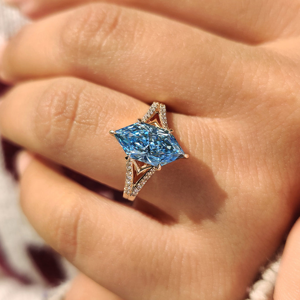 Blue Dutch Marquise Diamond Ring In Split Shank