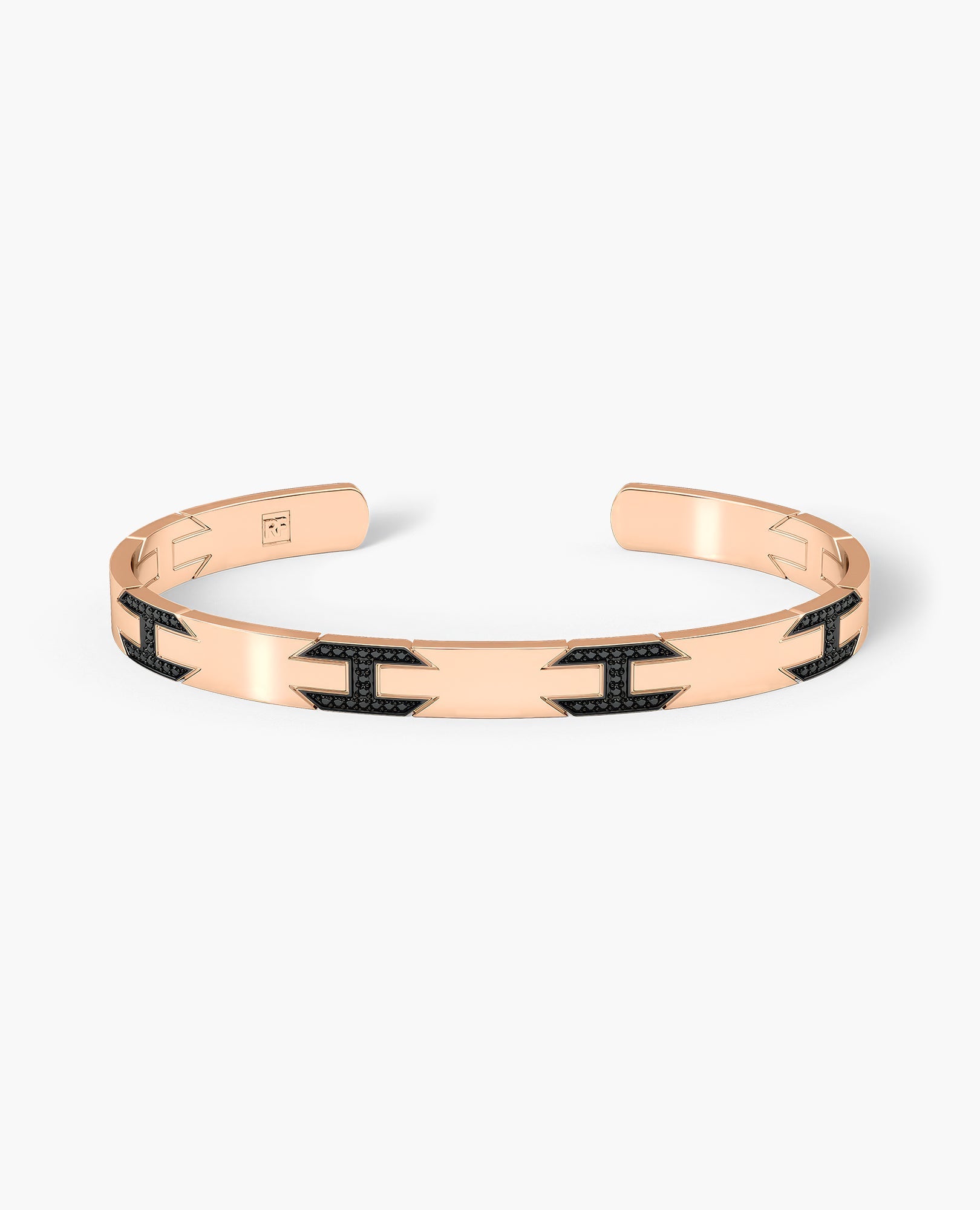 BRIGGS Gold Cuff Bangle Bracelet with Black Diamonds - 6.5mm
