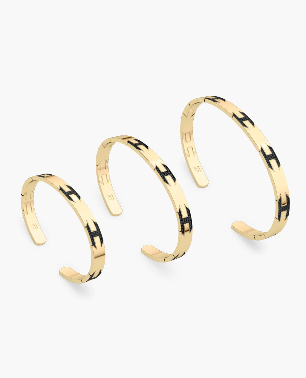 BRIGGS Gold Cuff Bangle Bracelet with Black Diamonds - 6.5mm