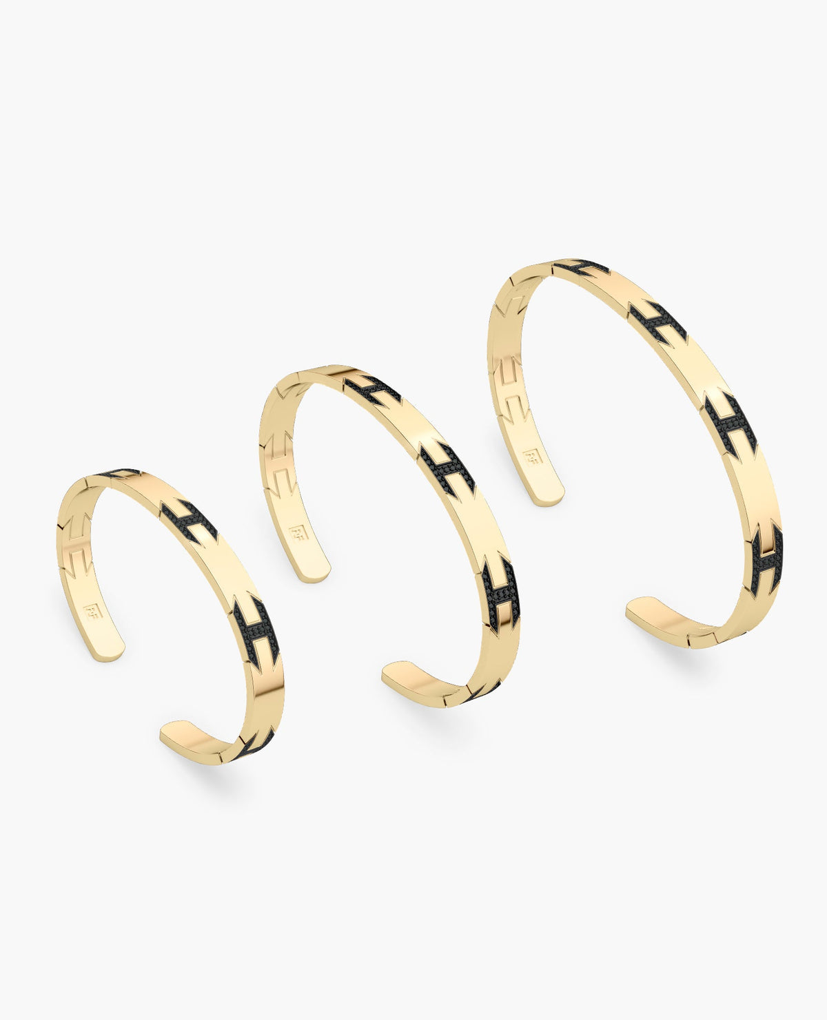 BRIGGS Gold Cuff Bangle Bracelet with Black Diamonds - 6.5mm