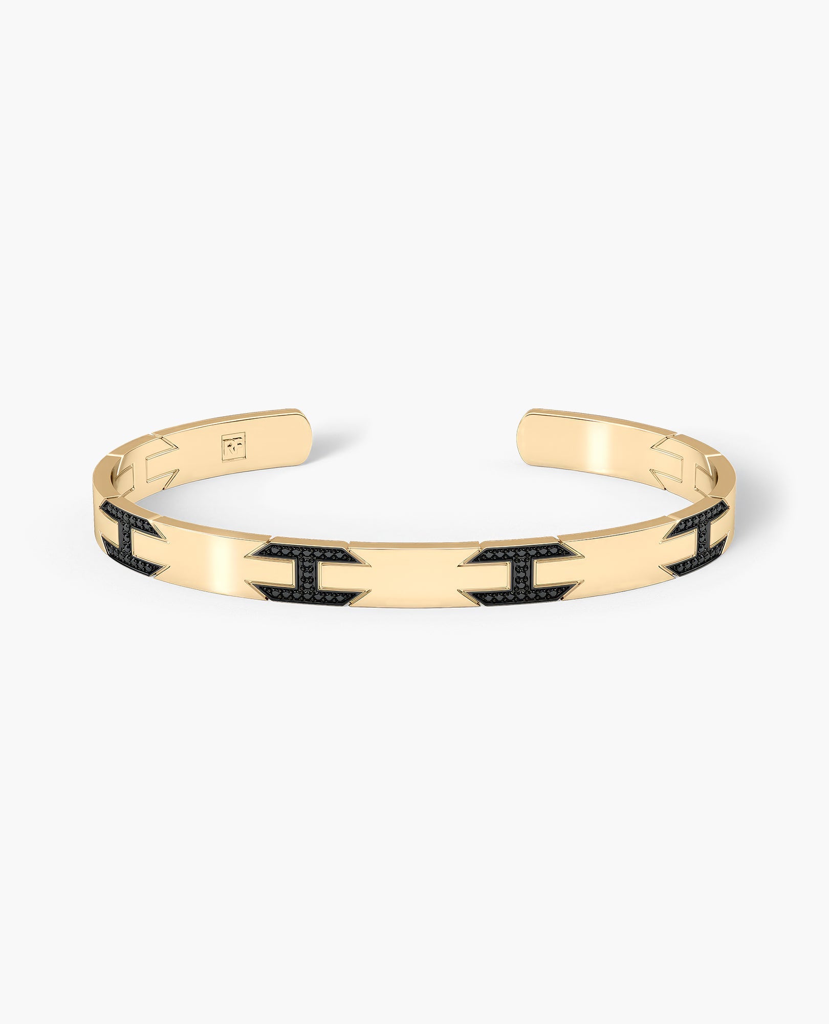 BRIGGS Gold Cuff Bangle Bracelet with Black Diamonds - 6.5mm