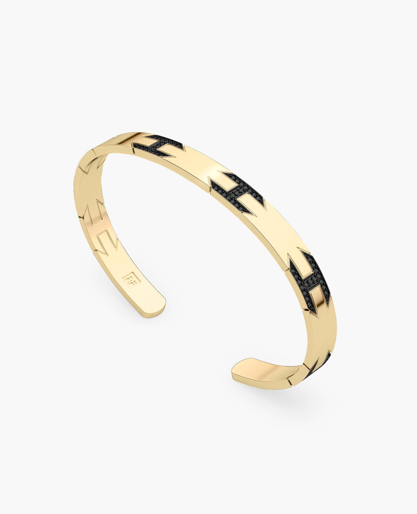 BRIGGS Gold Cuff Bangle Bracelet with Black Diamonds - 6.5mm