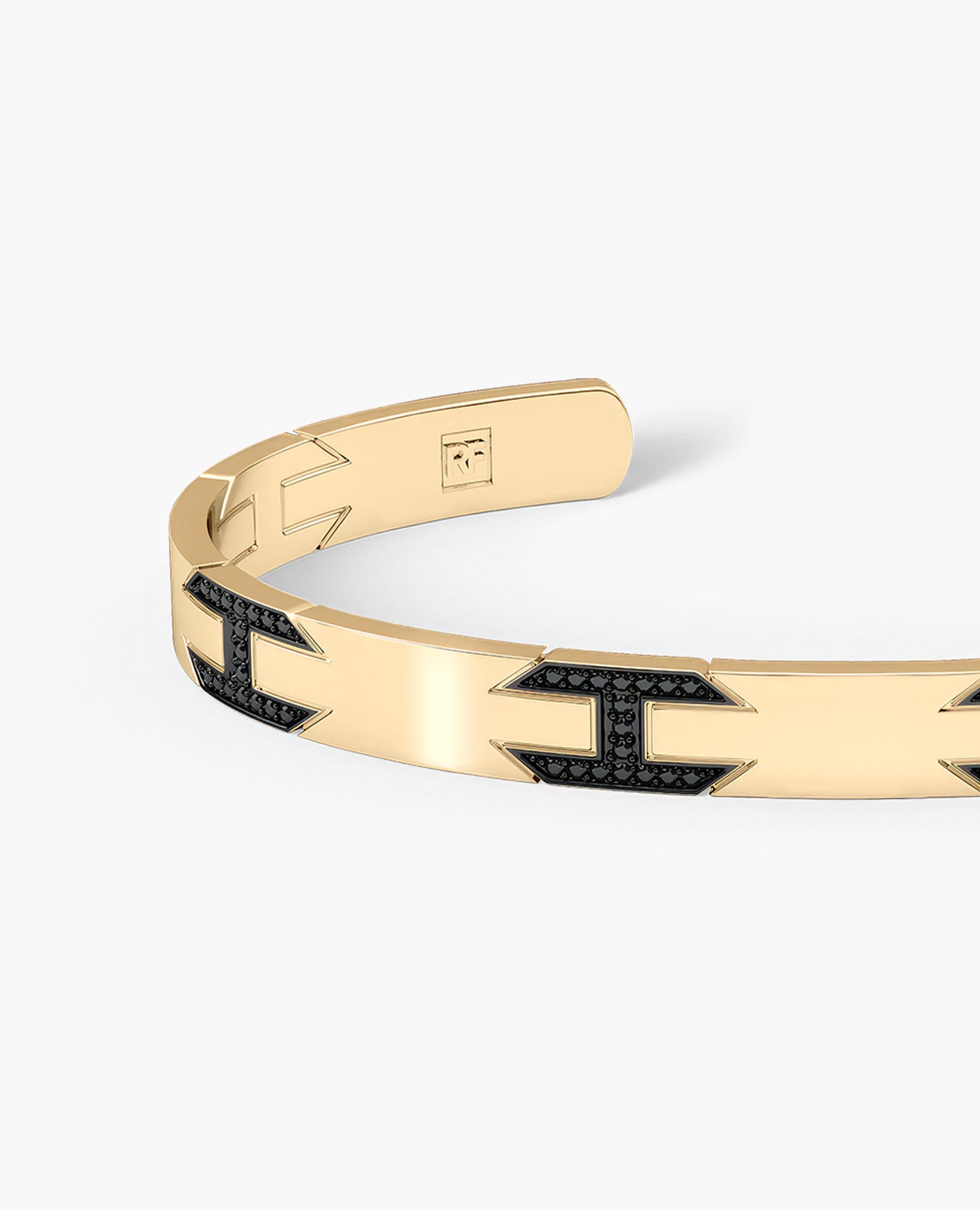 BRIGGS Gold Cuff Bangle Bracelet with Black Diamonds - 6.5mm