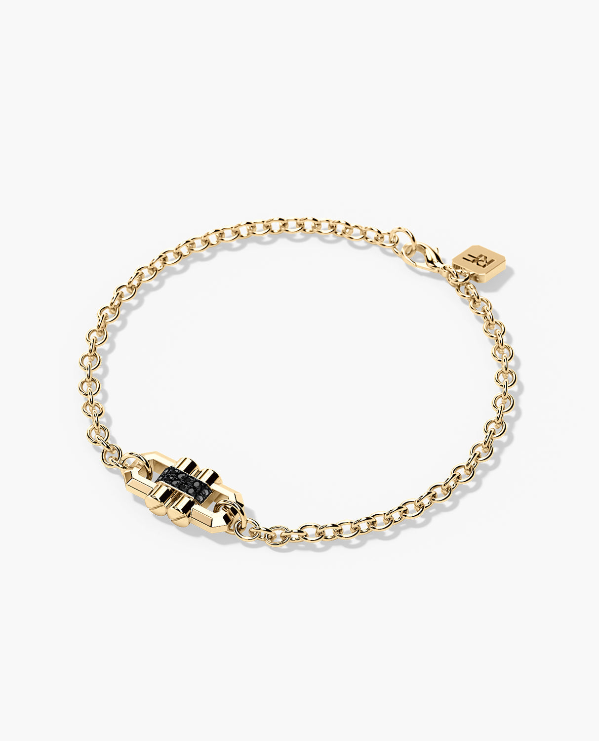 MOSS Gold Charm Bracelet with 0.12ct Black Diamonds