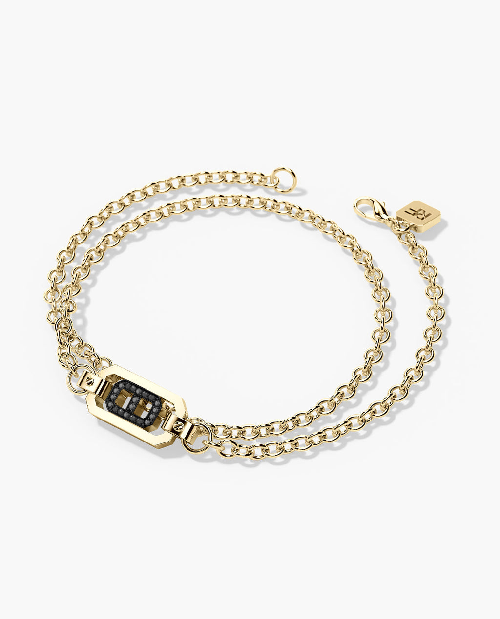 BRIGGS Gold Charm Bracelet with 0.10ct Black Diamonds