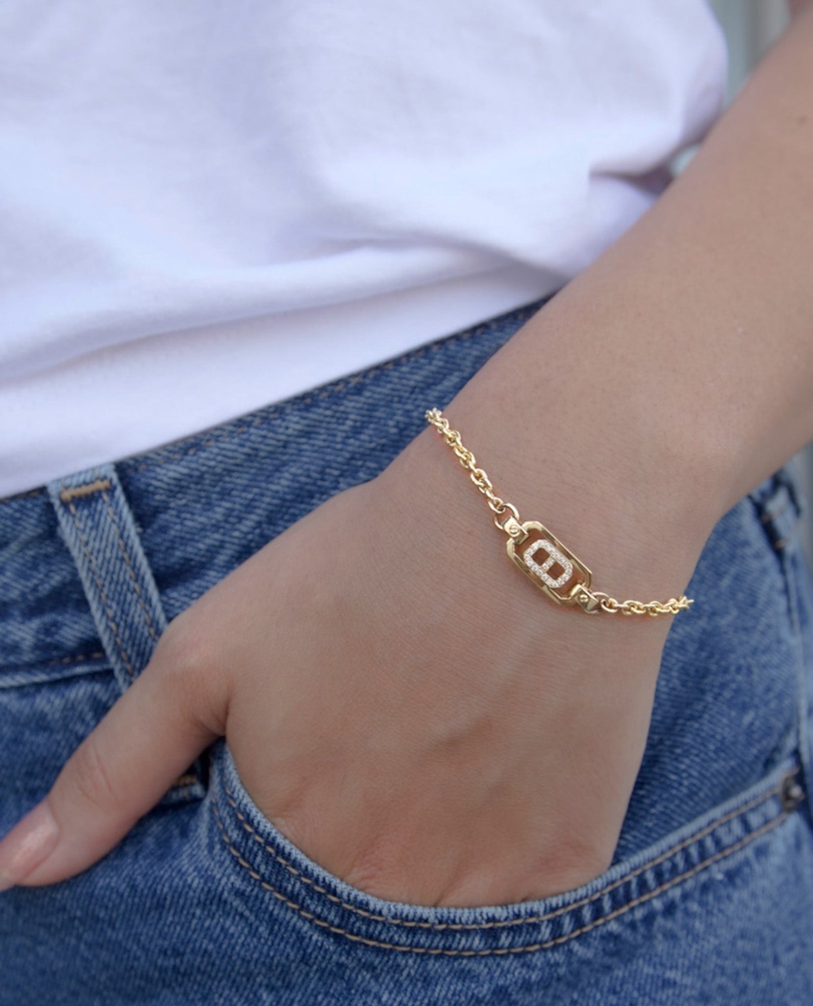 BRIGGS Gold Charm Bracelet with 0.10ct Diamonds