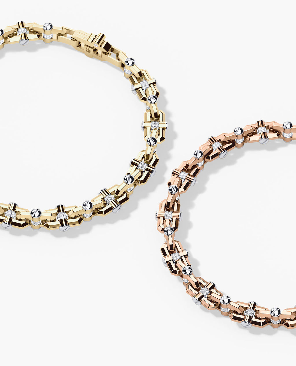 MOSS Two-Tone Gold Link Bracelet with Diamonds - 9mm