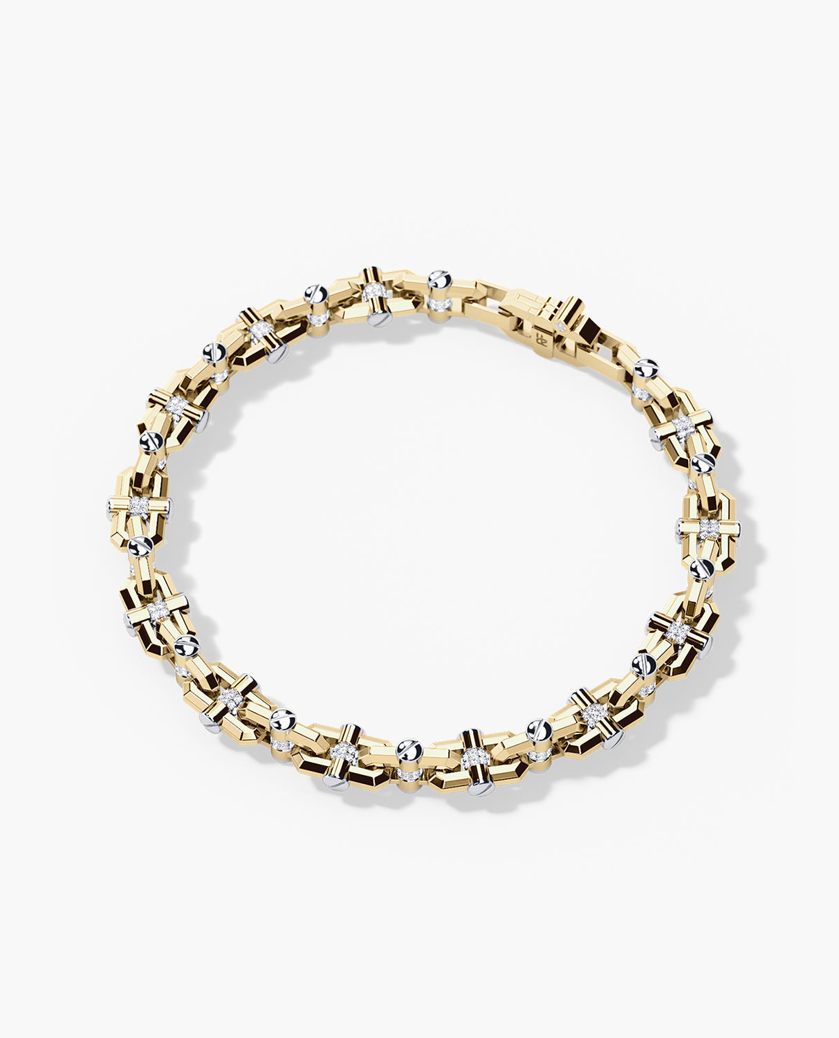 MOSS Two-Tone Gold Link Bracelet with Diamonds - 9mm
