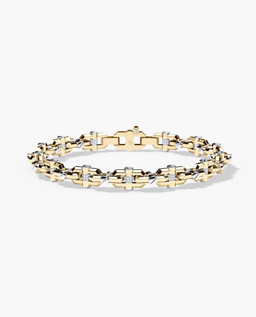 MOSS Two-Tone Gold Link Bracelet with Diamonds - 9mm