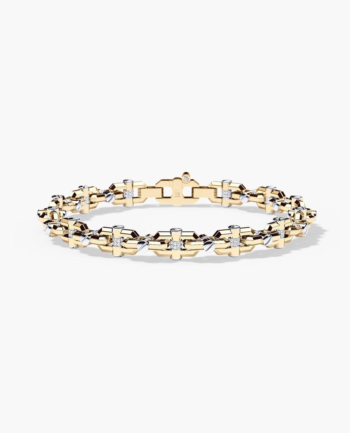MOSS Two-Tone Gold Link Bracelet with Diamonds - 9mm