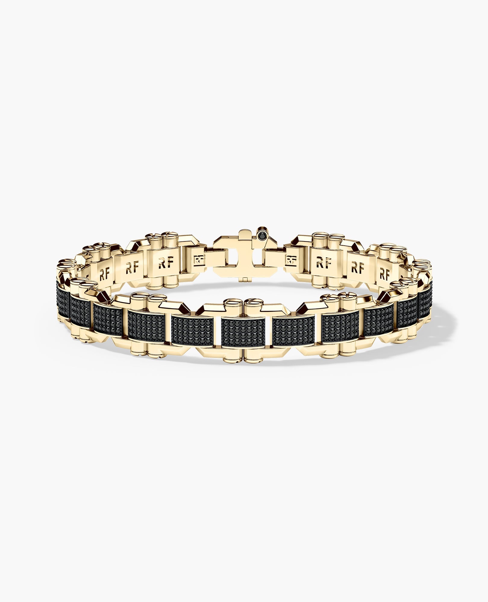 MOSS Flat-Link Gold Bracelet with Black Diamonds - 11 mm