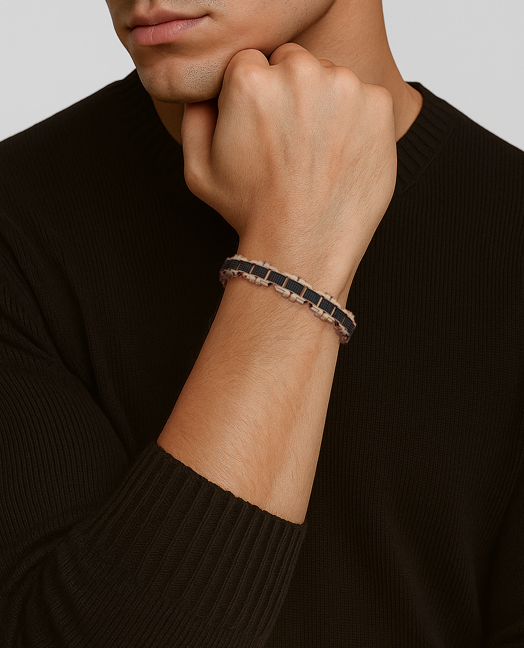 MOSS Flat-Link Gold Bracelet with Black Diamonds - 11 mm