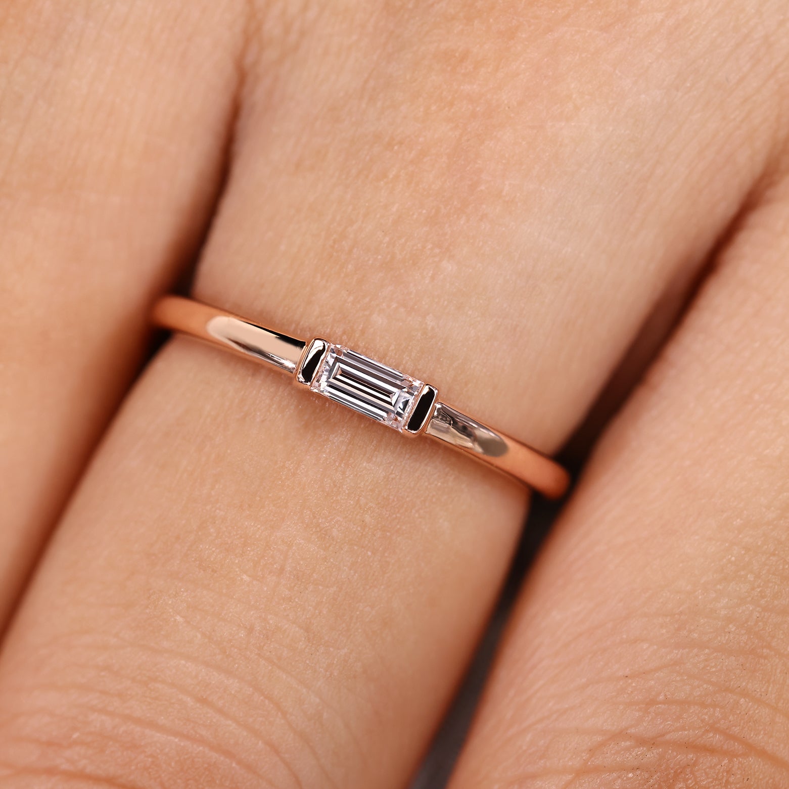 Half Bezel Baguette Wedding Band in Solitaire Style