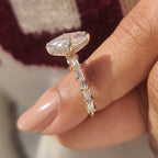 Squashed Hexagon Step Cut Ring with Baguette Cut Pave Band