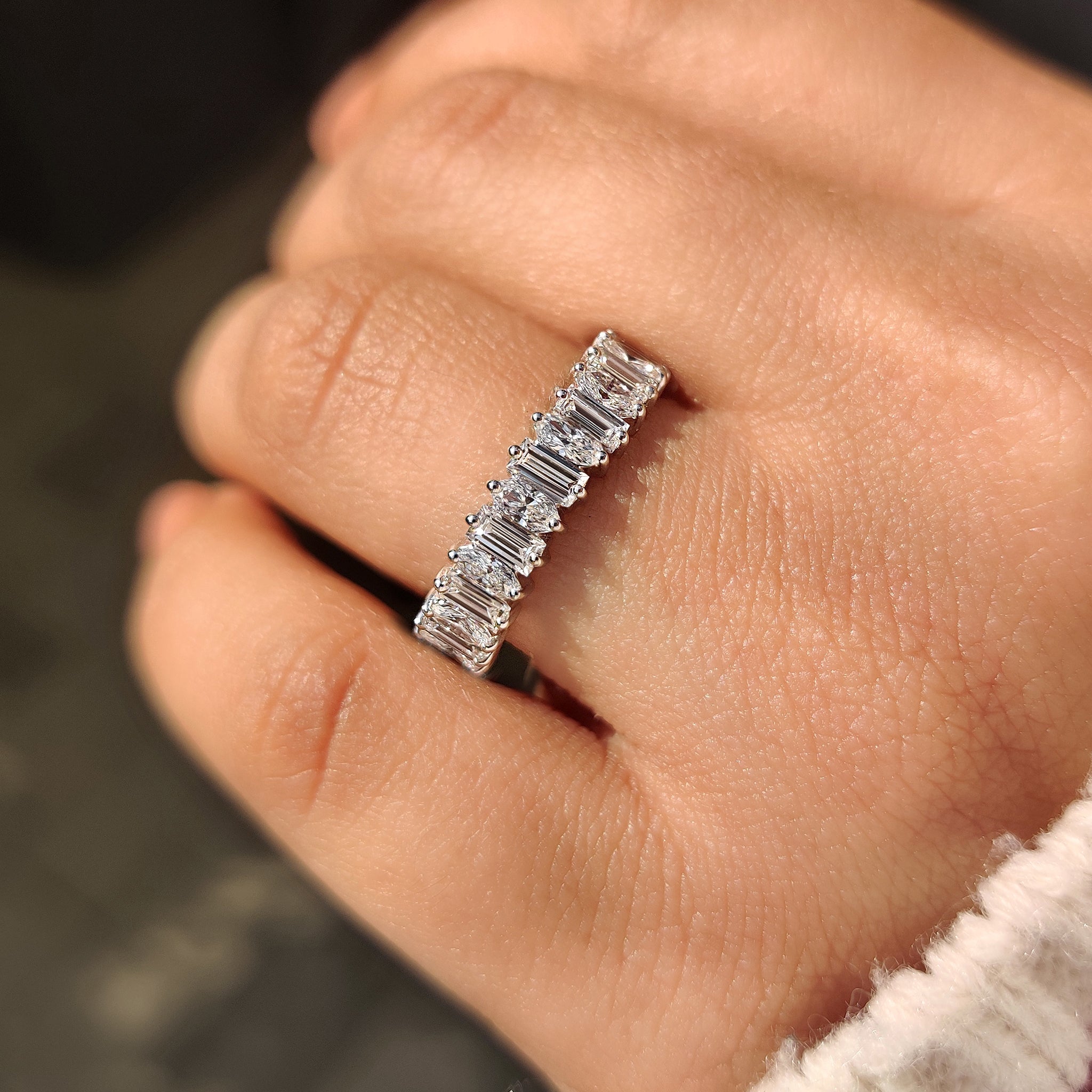 Baguette and Oval Half Eternity Band in Tapered Shank Secondary image