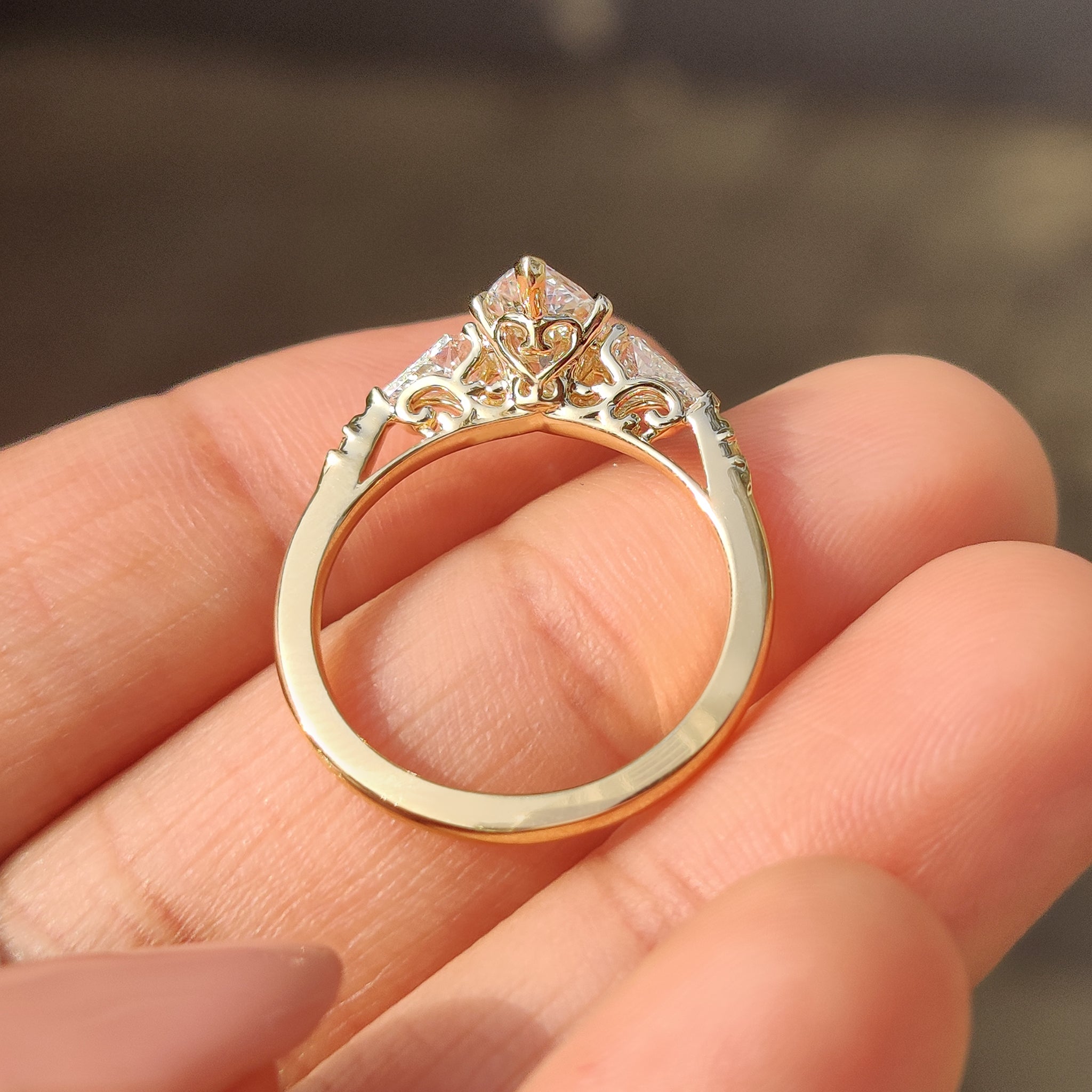 Vintage Style Marquise Diamond Ring with Basket Filigree Details