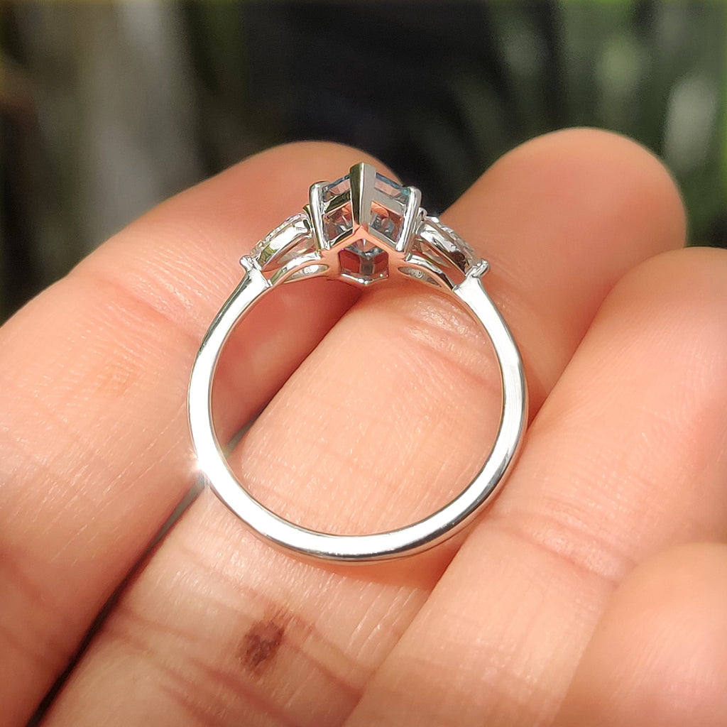 Blue Dutch Marquise Three Stone Ring with Pear Side Stones