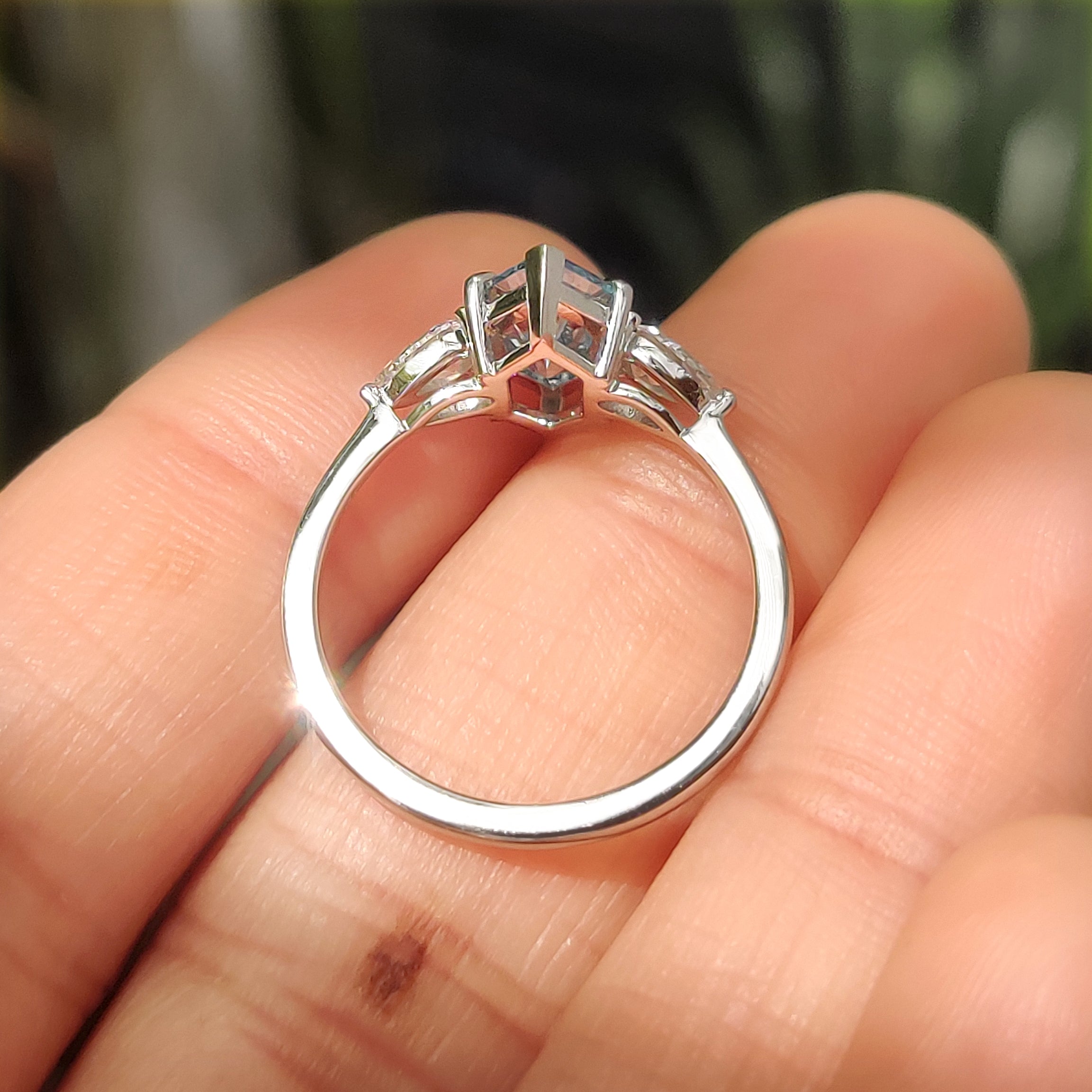 Blue Dutch Marquise Three Stone Ring with Pear Side Stones