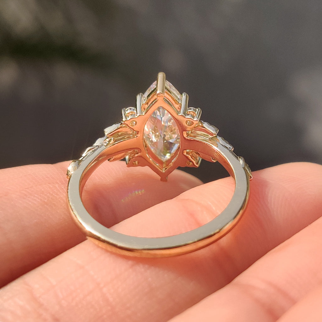 Marquise Diamond Nature Inspired Engagement Ring with Leaf Details