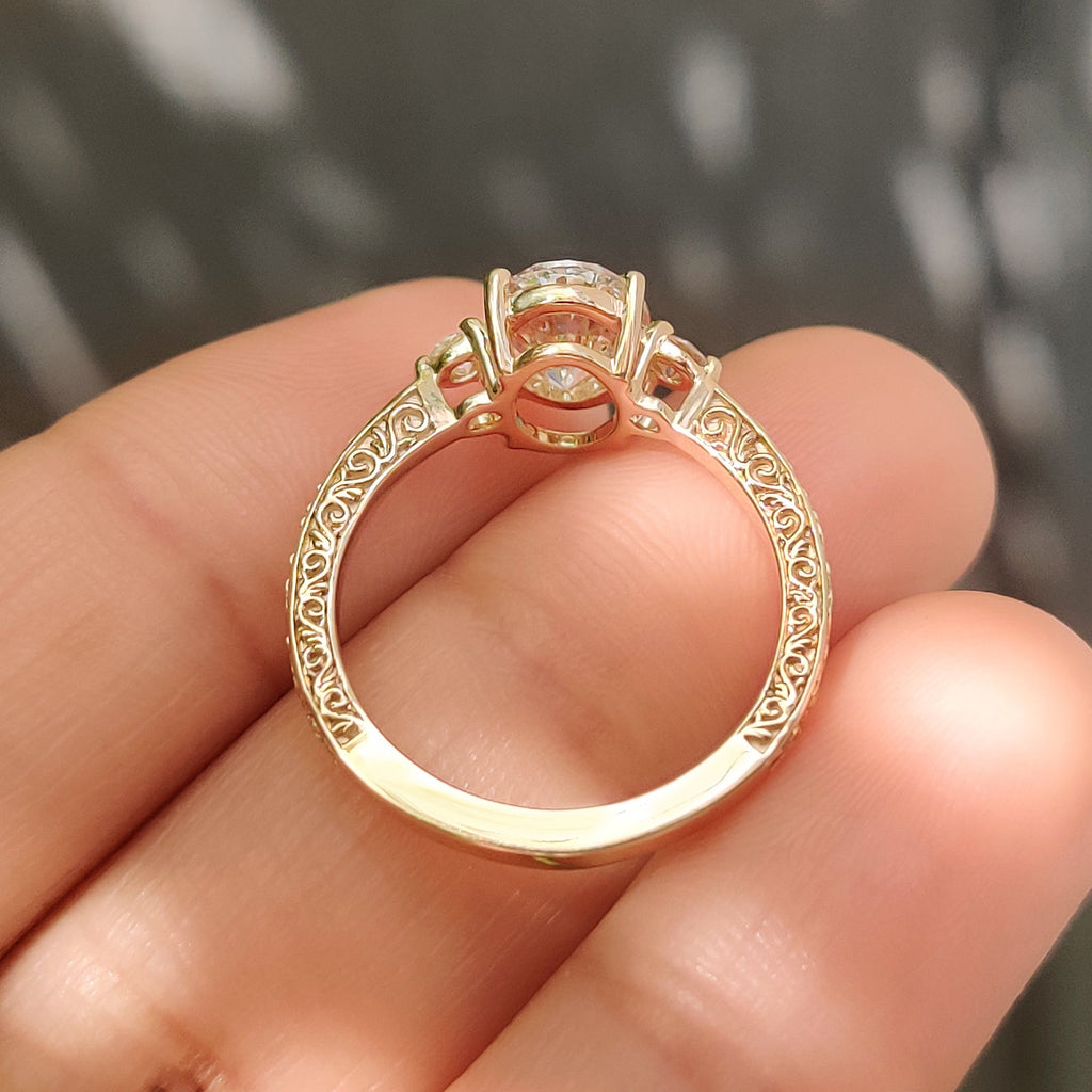 Oval Cut Vintage Engagement Ring with Filigree Design on Shank