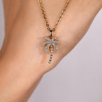 Palm Tree Pendant with Round Lab Grown Diamond in Tropical Style