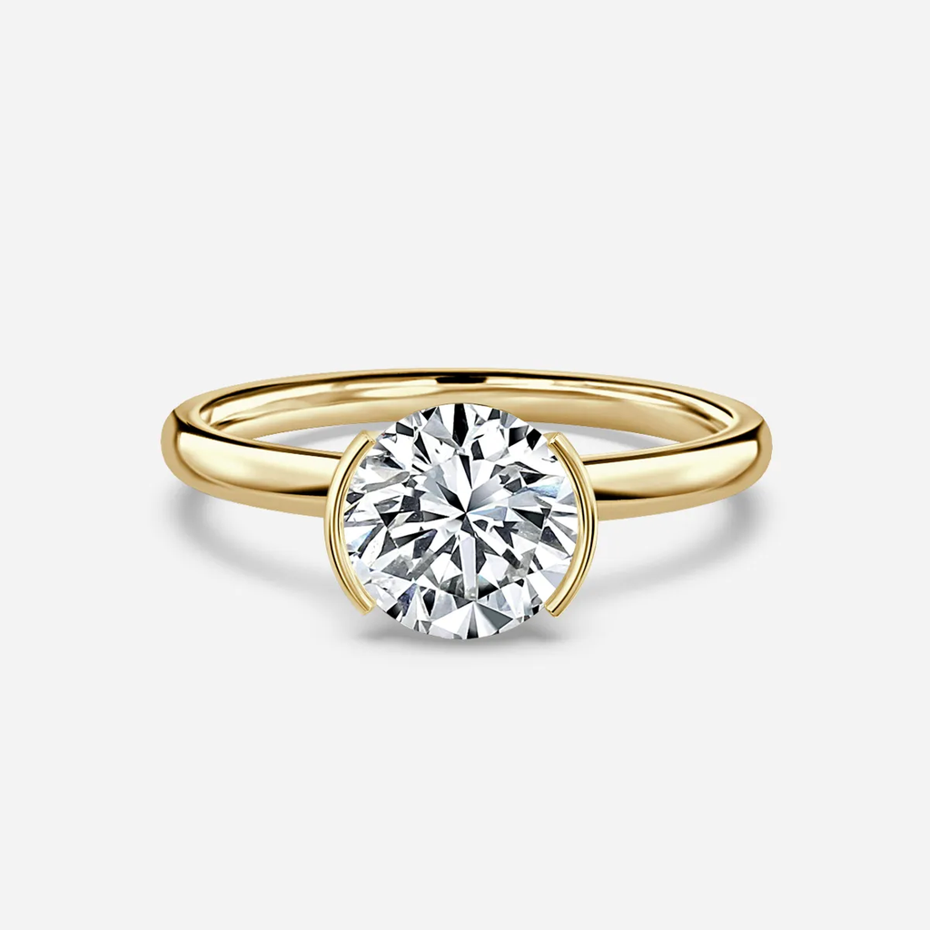 1.20 CT -3.0 CT Round Moissanite Half Bezel Engagement Ring