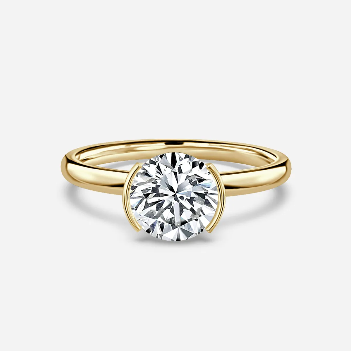1.20 CT -3.0 CT Round Moissanite Half Bezel Engagement Ring