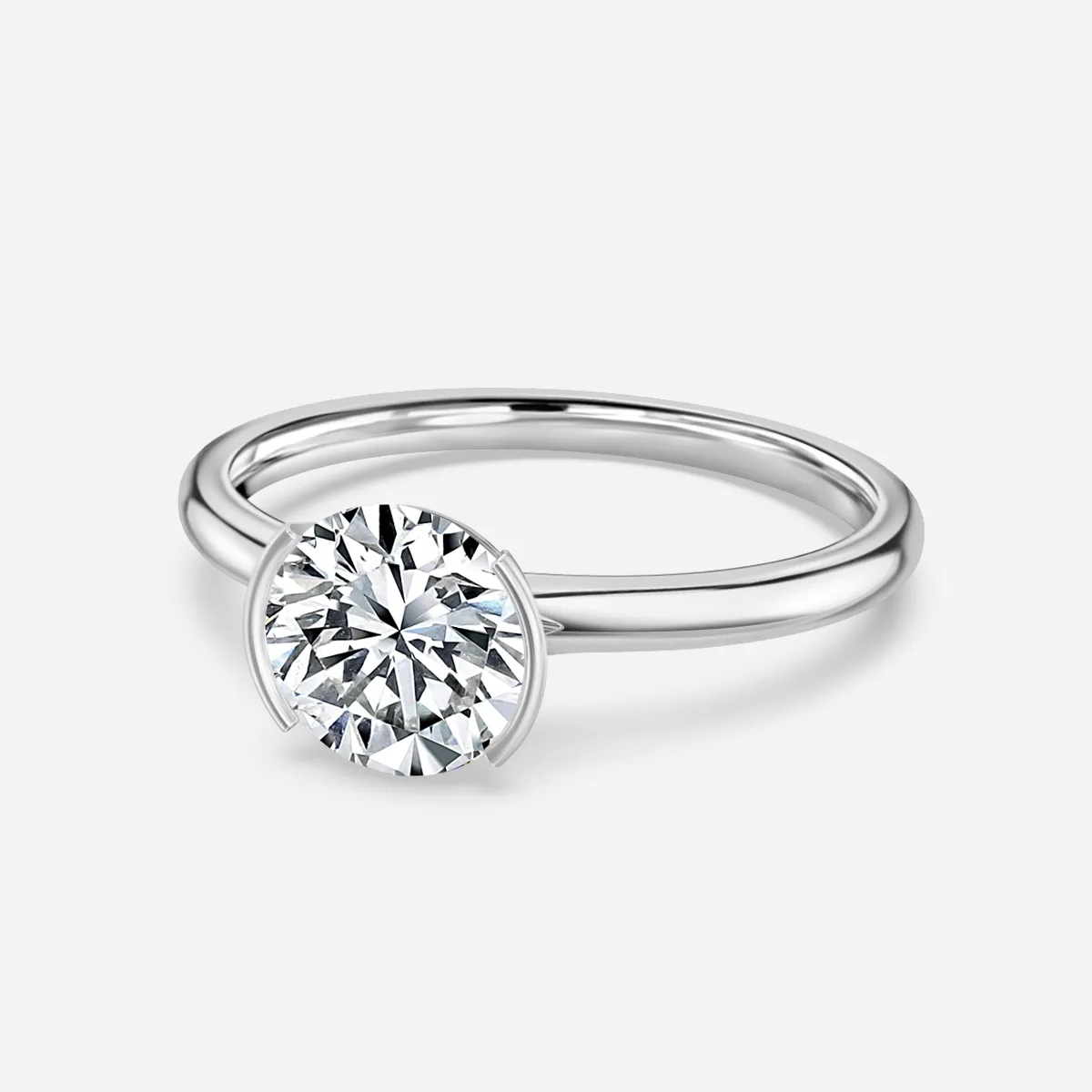 1.30 CT Round Cut Moissanite Bezel Engagement Ring