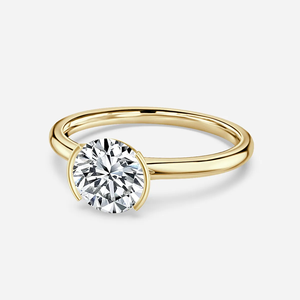1.20 CT -3.0 CT Round Moissanite Half Bezel Engagement Ring