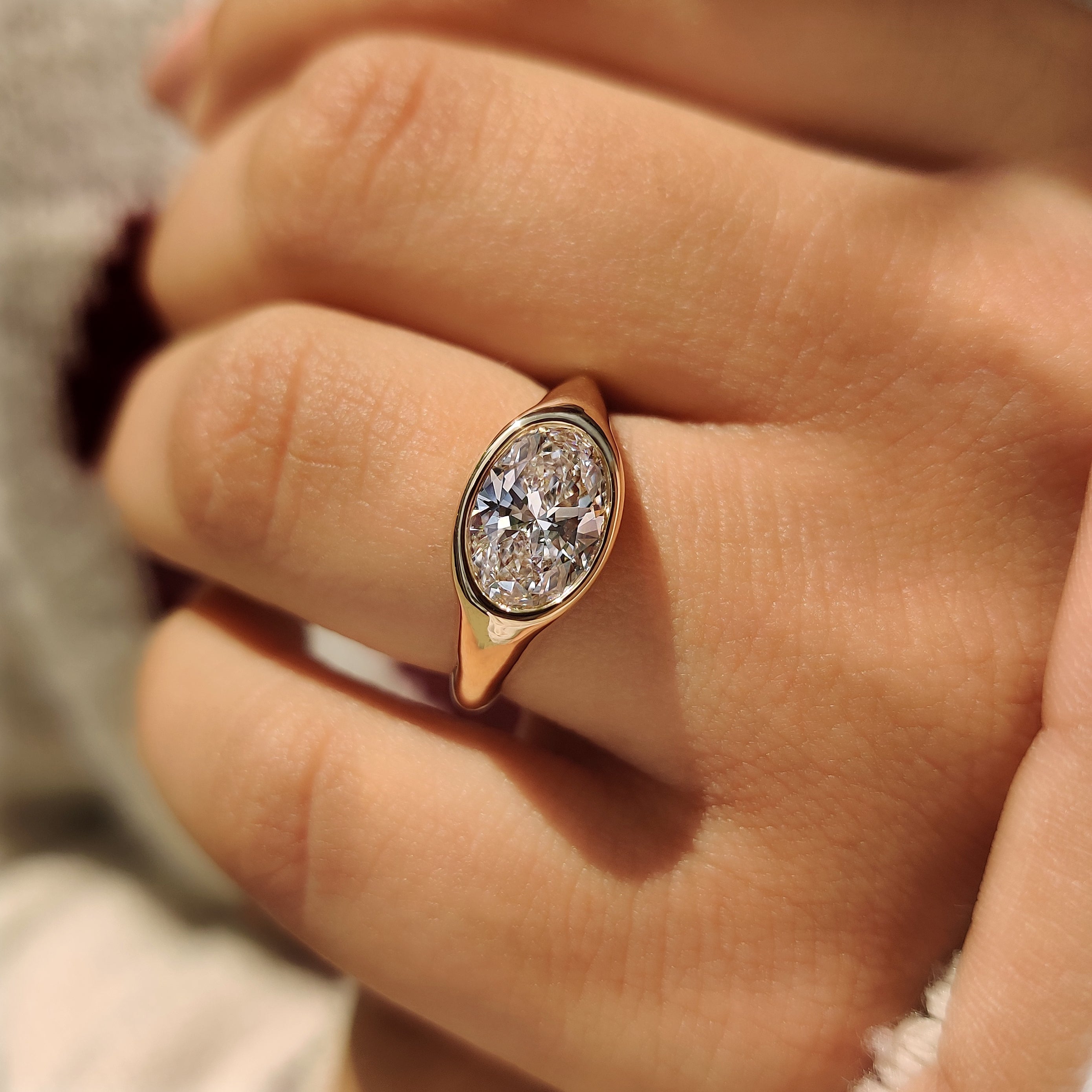 Solitaire Oval Diamond Ring in Bezel Setting