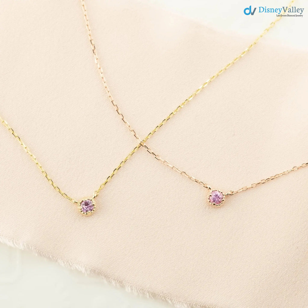 Birthstone Gemstone Necklace, 14k yellow gold 1st Birthday, Push Gift, DisneyValley