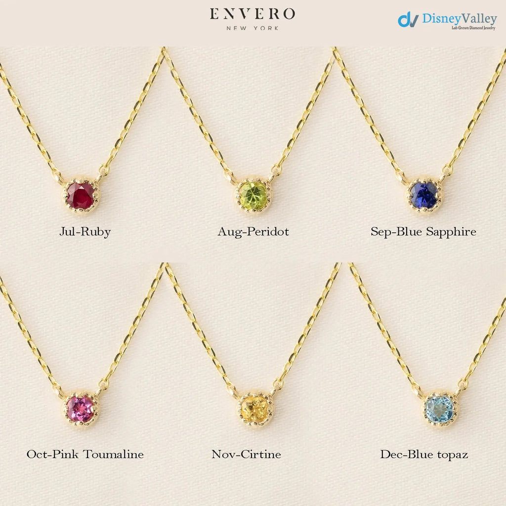 Birthstone Gemstone Necklace, 14k yellow gold 1st Birthday, Push Gift, DisneyValley