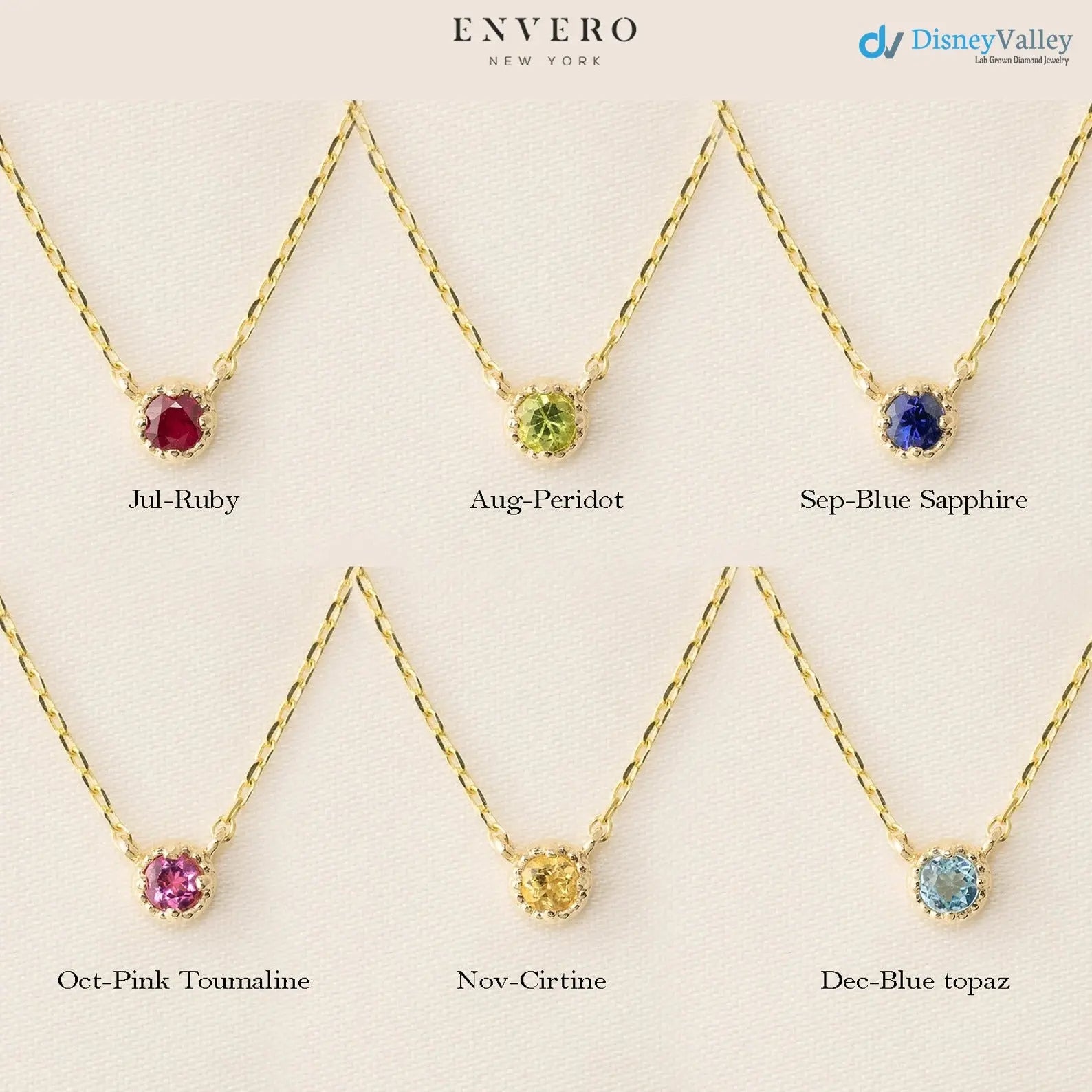 Birthstone Gemstone Necklace, 14k yellow gold 1st Birthday, Push Gift, DisneyValley