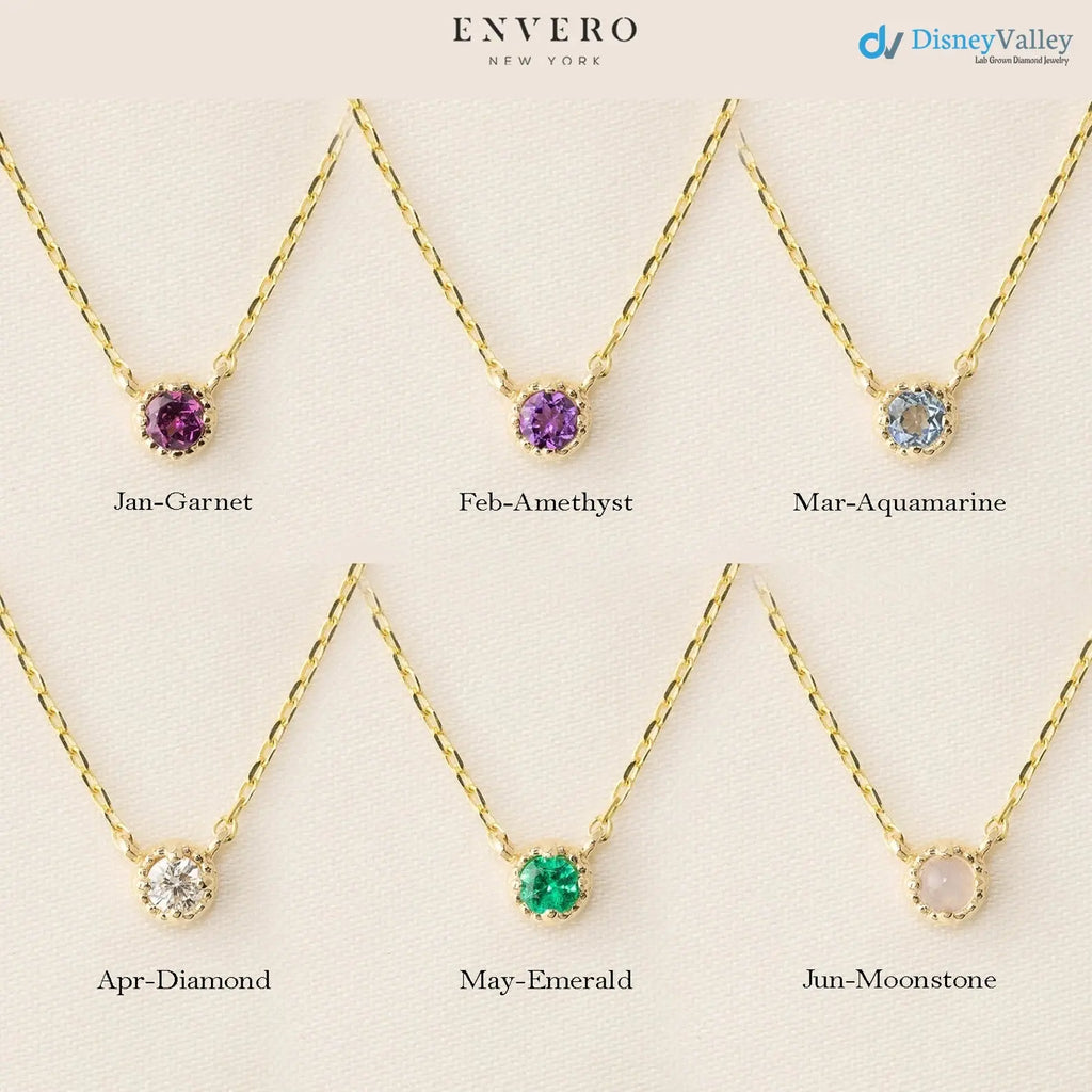 Birthstone Gemstone Necklace, 14k yellow gold 1st Birthday, Push Gift, DisneyValley
