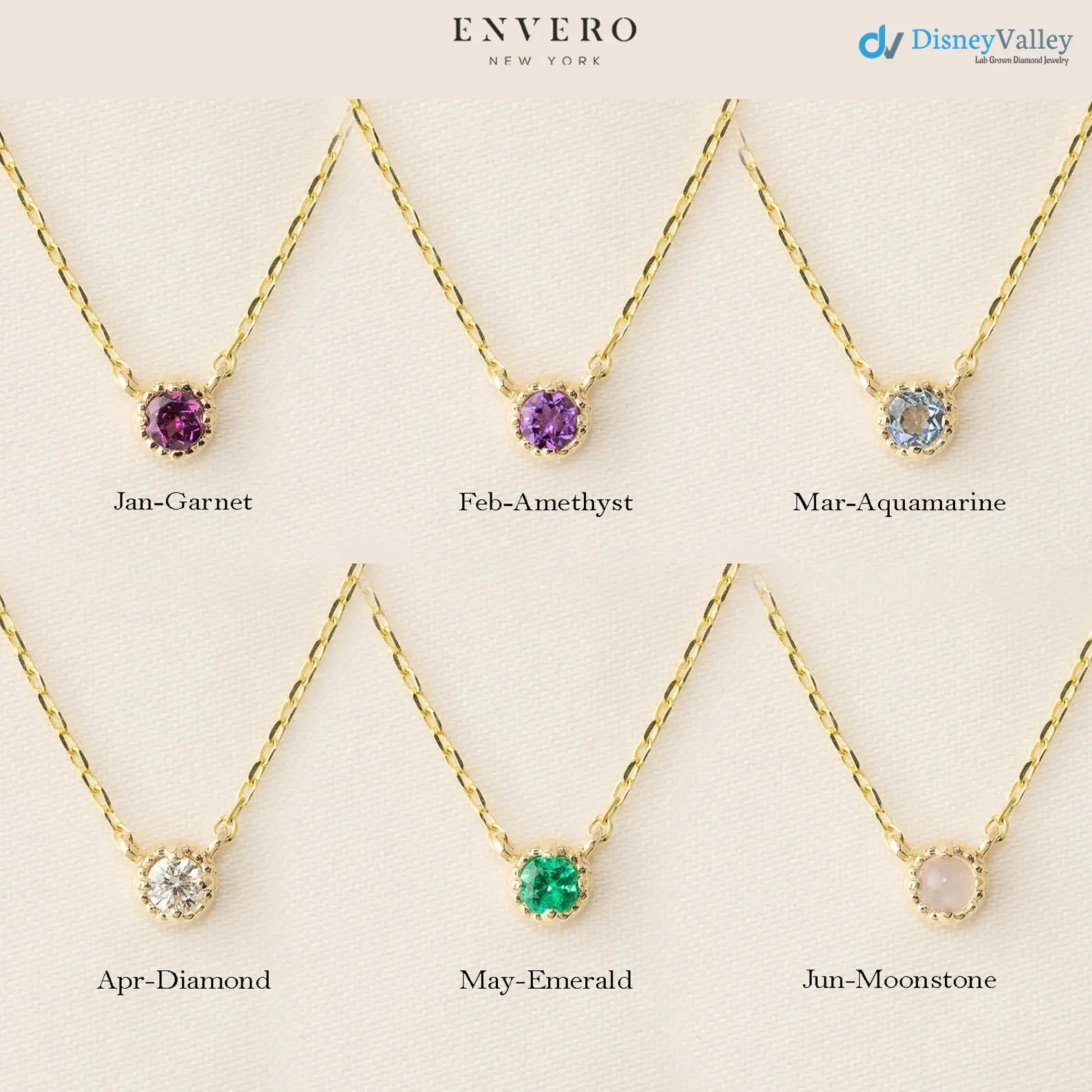Birthstone Gemstone Necklace, 14k yellow gold 1st Birthday, Push Gift, DisneyValley
