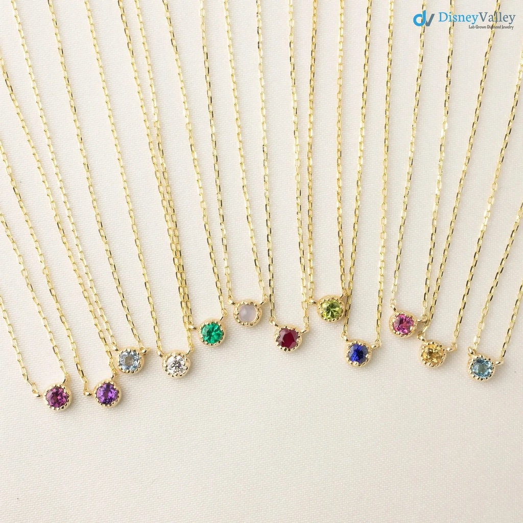Birthstone Gemstone Necklace, 14k yellow gold 1st Birthday, Push Gift, DisneyValley
