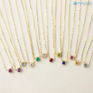 Birthstone Gemstone Necklace, 14k yellow gold 1st Birthday, Push Gift, DisneyValley