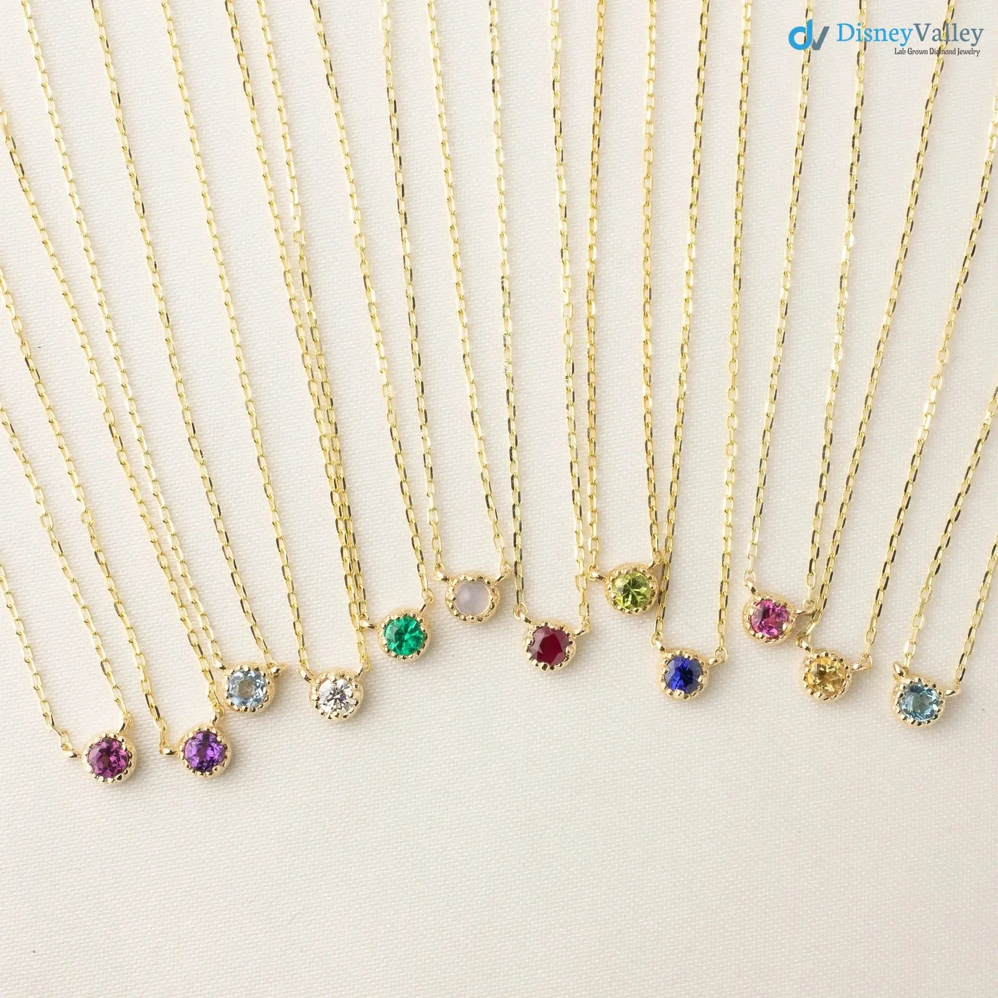 Birthstone Gemstone Necklace, 14k yellow gold 1st Birthday, Push Gift, DisneyValley