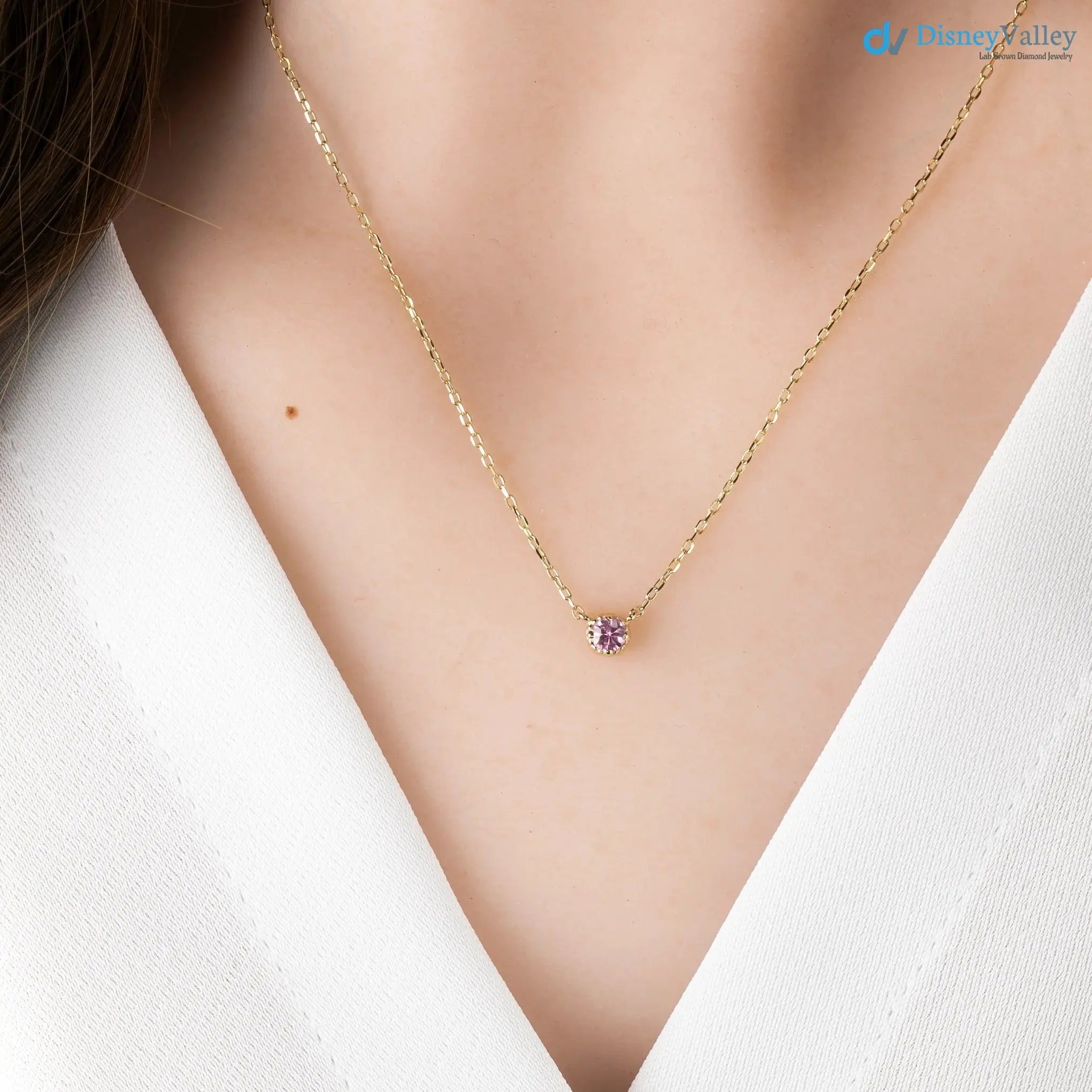 Birthstone Gemstone Necklace, 14k yellow gold 1st Birthday, Push Gift, DisneyValley