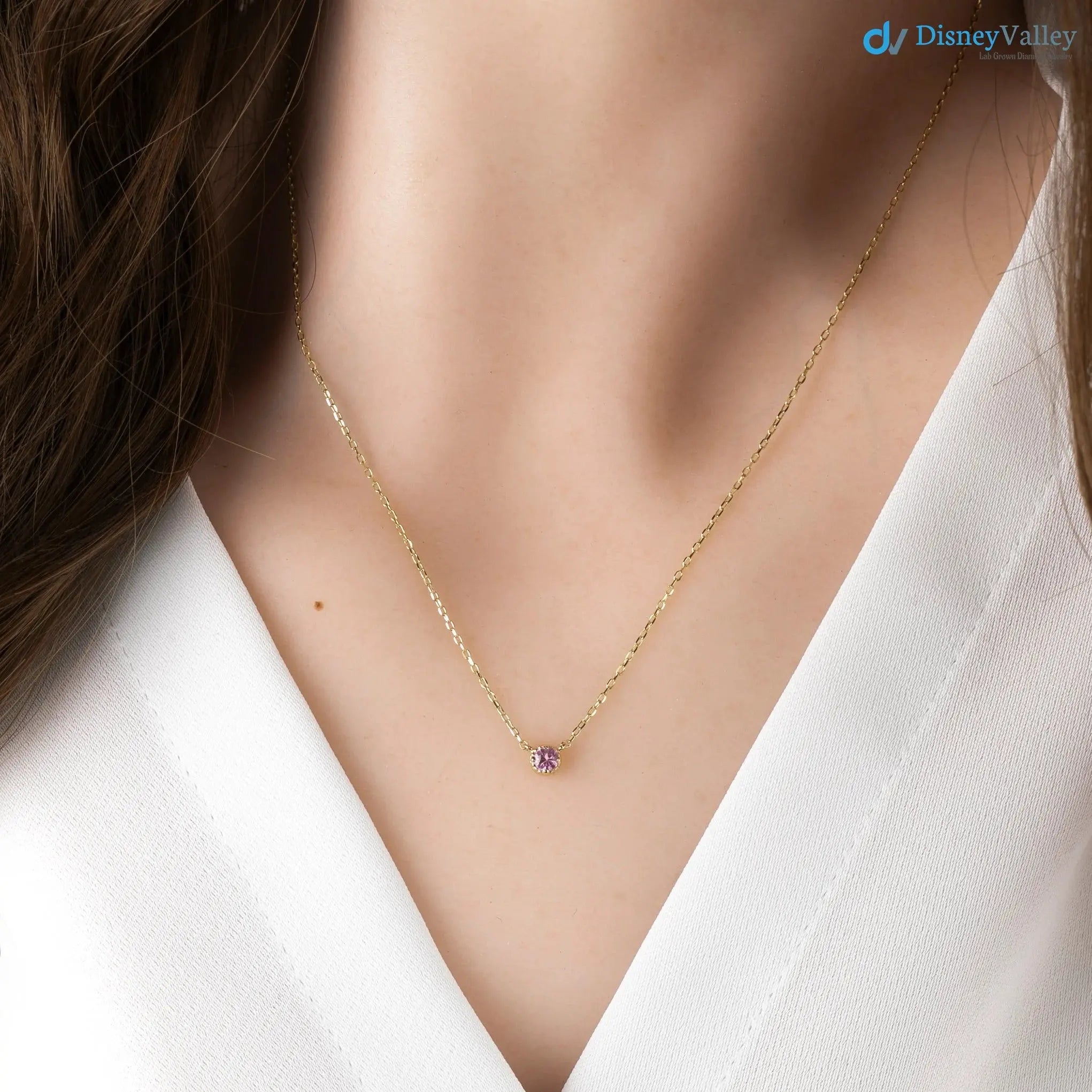 Birthstone Gemstone Necklace, 14k yellow gold 1st Birthday, Push Gift, DisneyValley