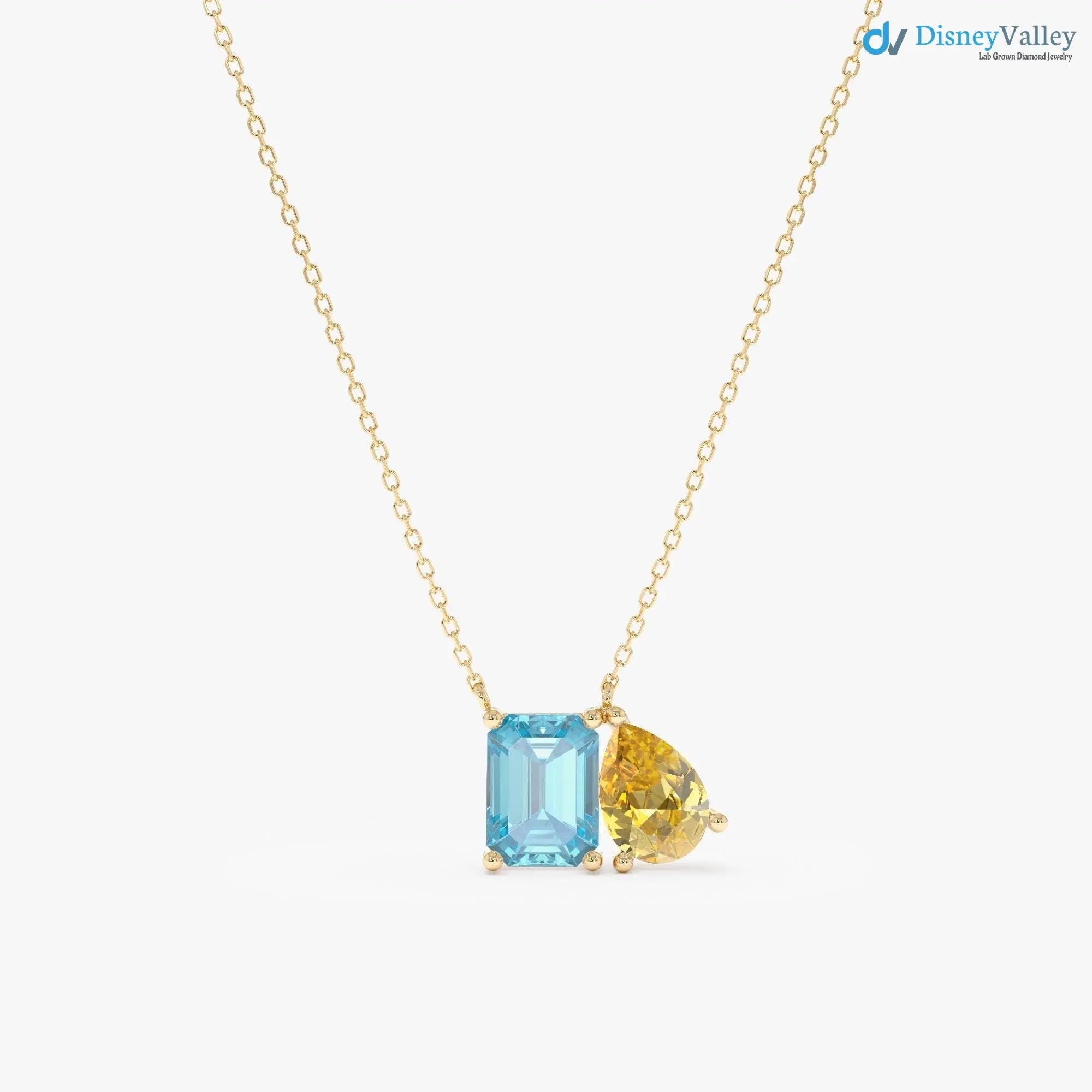 Blue Topaz and Citrine Toi et Moi Necklace Dainty Two-Gemstone Necklace DisneyValley Hauptbild