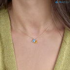 Blue Topaz and Citrine Toi et Moi Necklace Dainty Two-Gemstone Necklace DisneyValley