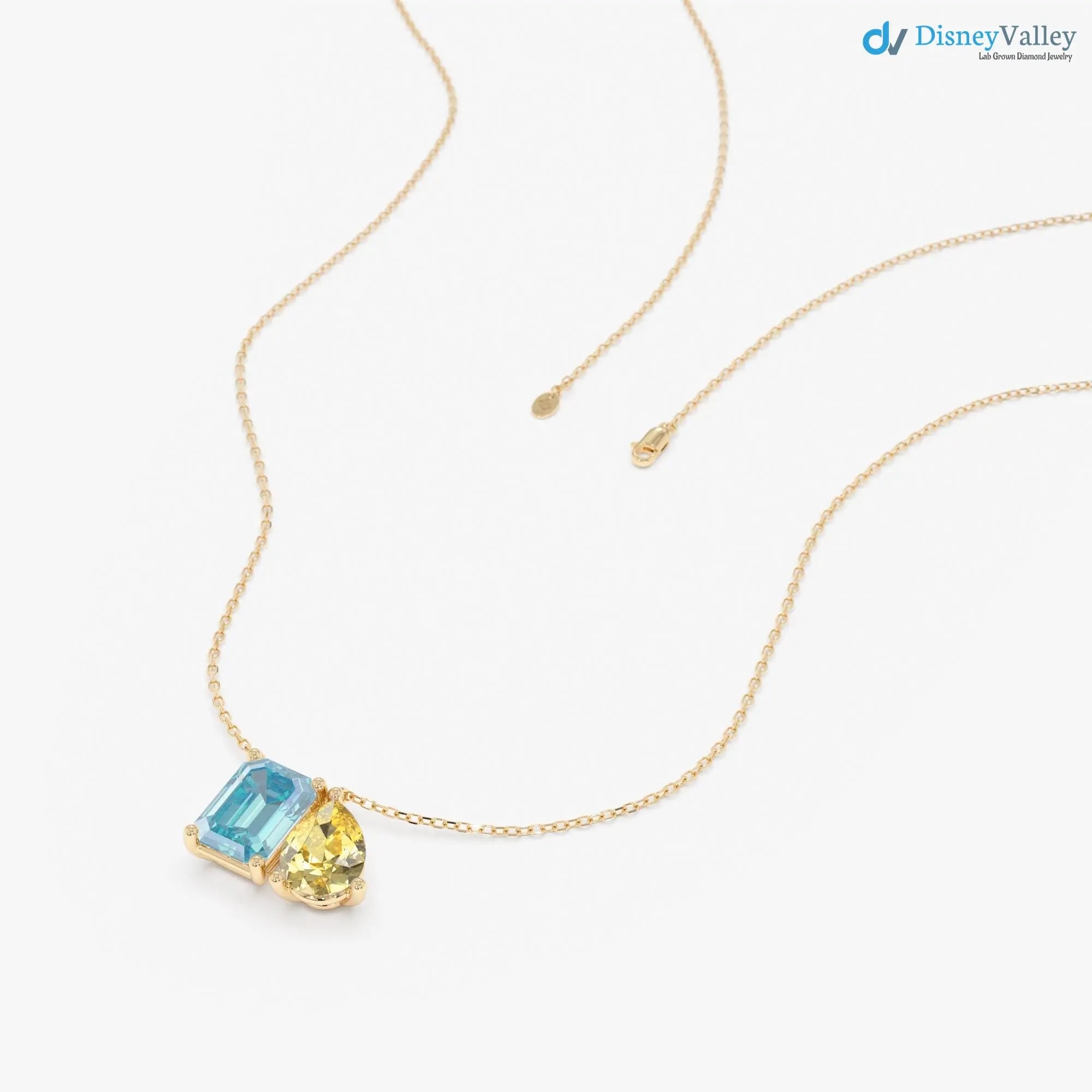 Blue Topaz and Citrine Toi et Moi Necklace Dainty Two-Gemstone Necklace DisneyValley