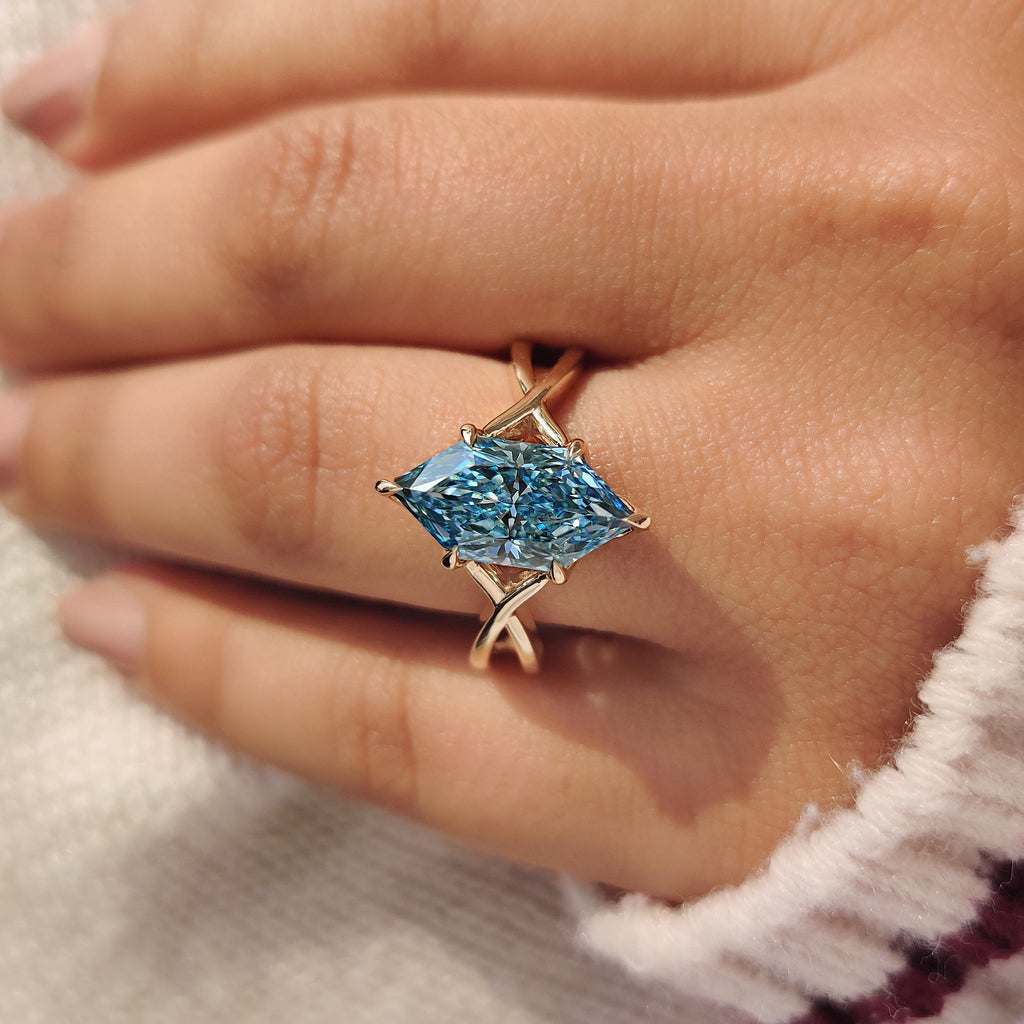 Blue Dutch Marquise Engagement Ring In Hidden Halo Style